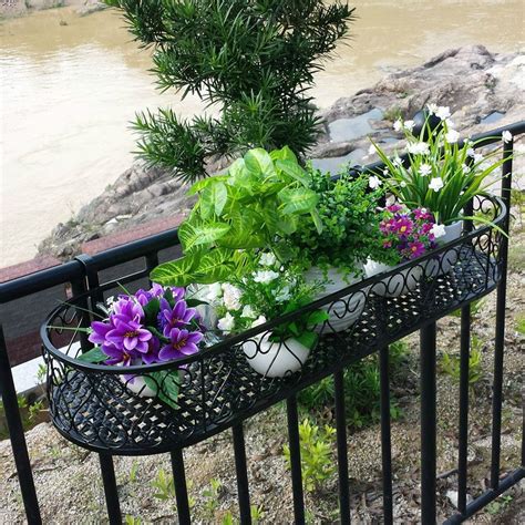 metal railing flower boxes|balcony planters railing hanging.